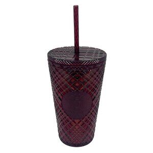 NEW Starbucks Holiday Edition Ruby Red Textured Tumbler Straw 16 oz Cold Cup
